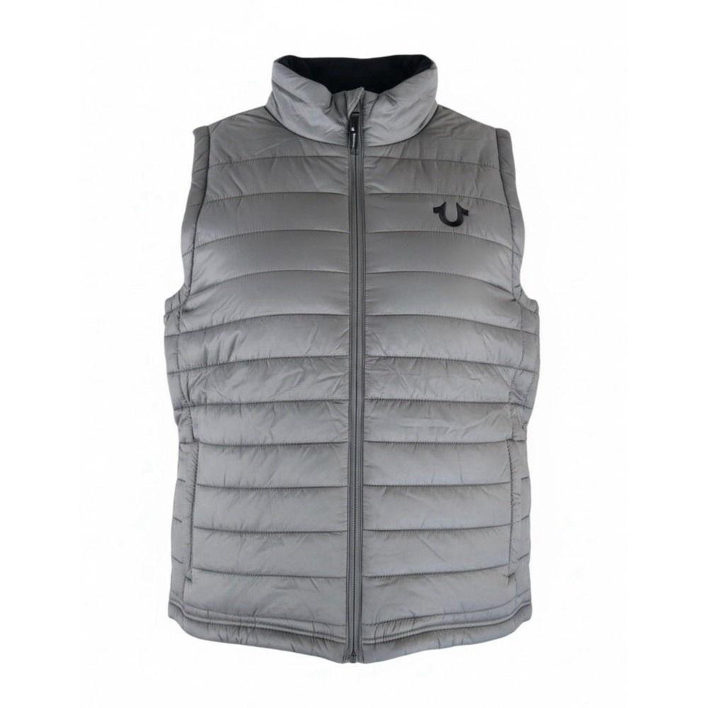 True Religion Puffer Vest Men's Gray‎ Full Zip Padded Logo Quilted Size S
